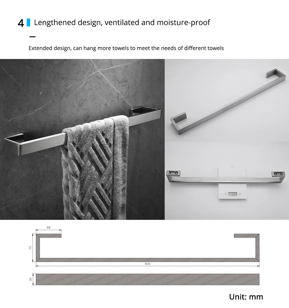 Toilet Paper Holder Towel Hooks Bathroom Accessories Kit Bar Stainless Steel Bedroom Metal Mounting Kitchen Bath Hardware Sets