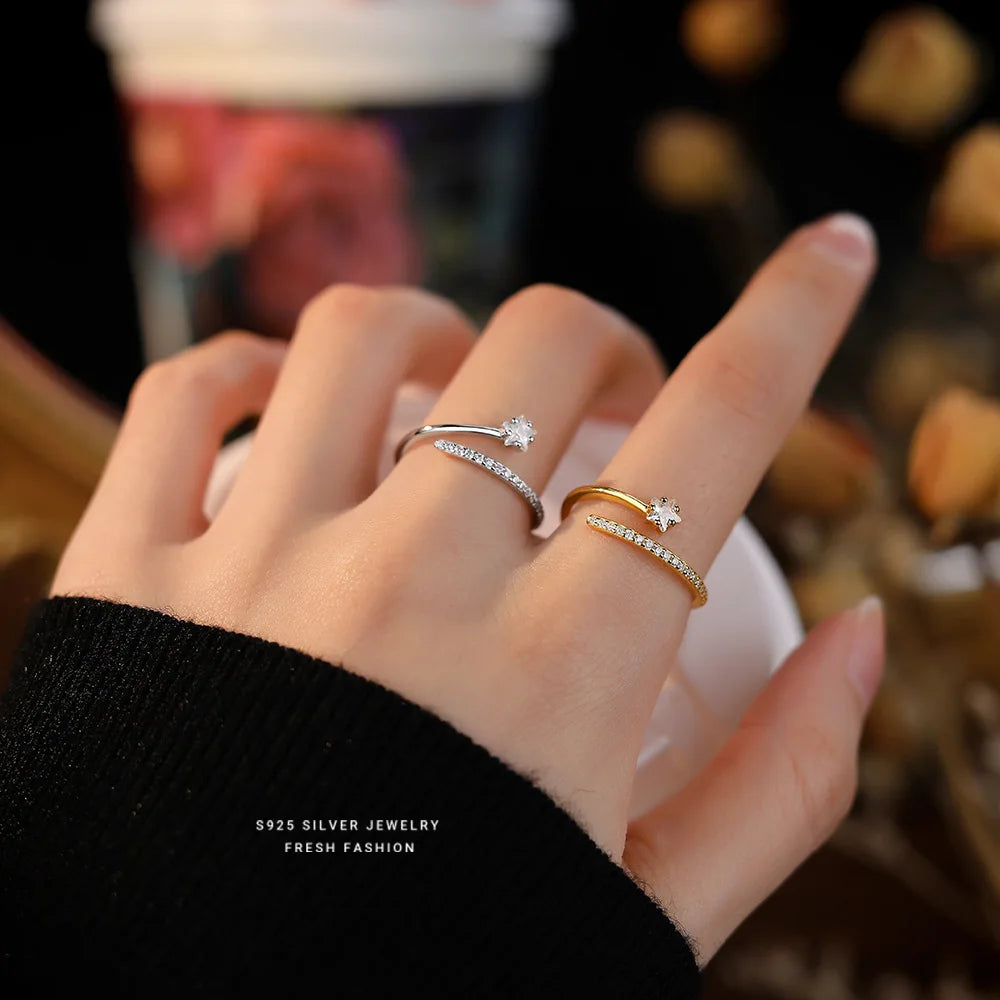 Fashion Factory Wholesale Fashion Shooting Star Diamond Ring Sterling Silver Cubic Zirconia Star Adjustable Rings for Women Gift