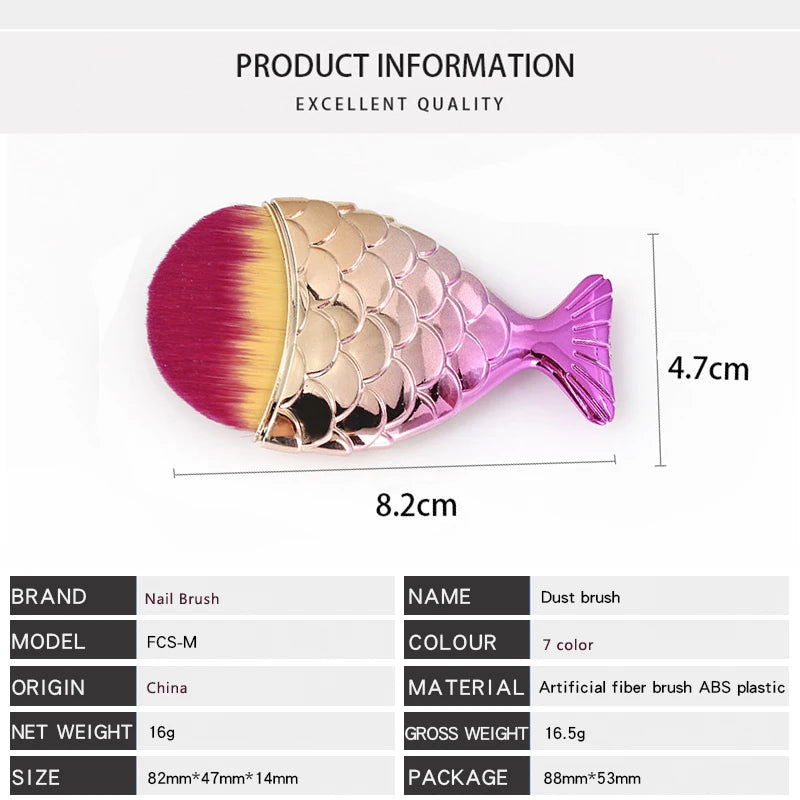 7 Types Fishtail Cosmetic Brush Soft Not Easy Fall Off Fishtail Shape Nail Brush Professional Cleaning Dust Powder For Nail Care