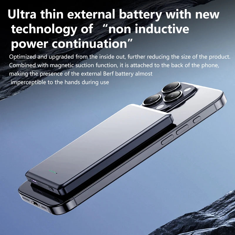 Portable 5000mAh Magnetic Wireless Charging Power Pack Wireless Output 15W Ultra-Thin Mobile Power Power Banks Type-C Output 20W