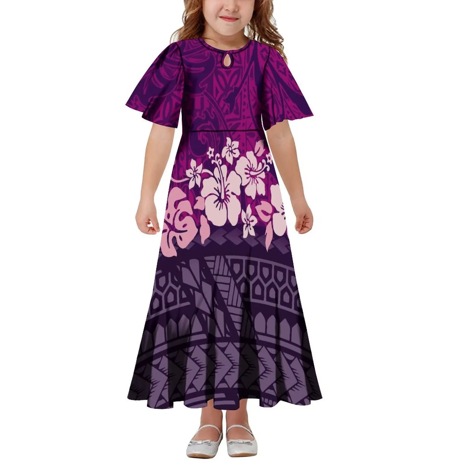New Hawaiian Style Drop Collar Design Baby Girls Long Dress Children Size in Dresses Fit Flare Toddle Girls Dresses for Kids