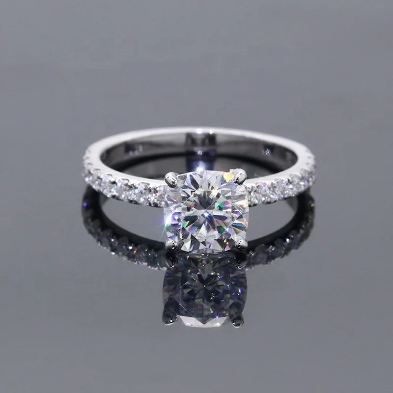 Free Shipping Gold Jewelry 6.5x6.5mm 1.5 Carat Moissanite Cushion Cut Diamond Engagement Rings for Women Real Gold