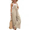 2025 Women's Summer Retro Style Jumpsuit New Style Solid Color Casual Strap Pants Loose Fit Breathable with Art Retro Pocket