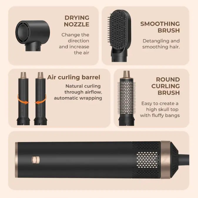 6 in 1 Hot Air Hair Styler Professional Hot air Styler Hair Dryer Hair Brush Straightener Electric Styling Tools Curling Irons