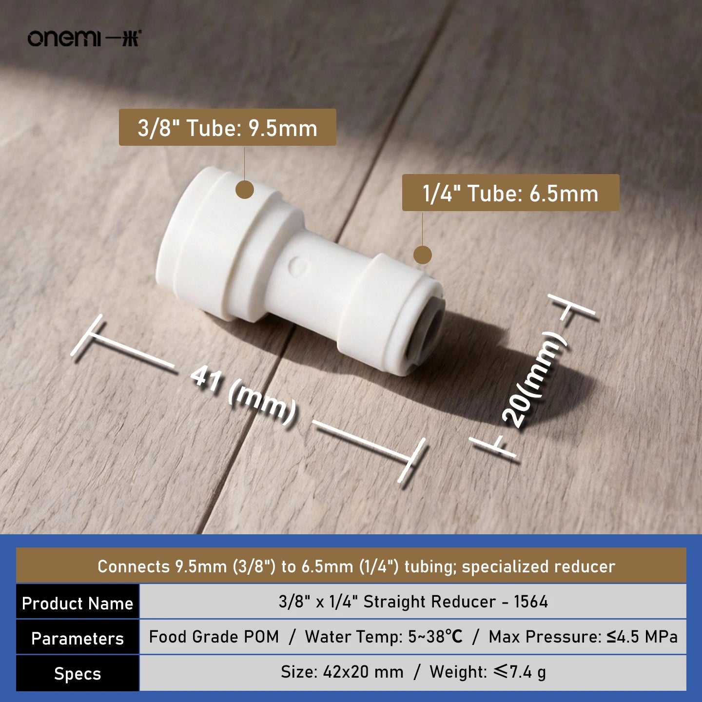 OEM Manual Ball Valve Quick Connect Reducing Union Fitting 1/4 Inch to 3/8 Inch POM Step Down Adapter for Car RO Water Filter
