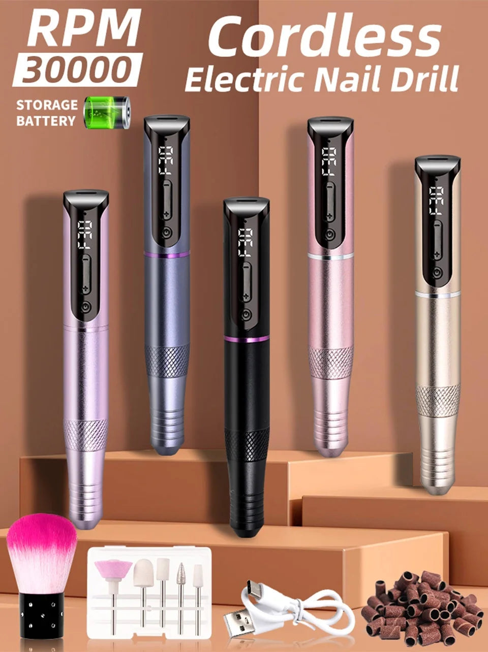 Portable Professional 35000rpm Pen Type Electric Nail Polisher Easy Carry Dead Skin Removal Manicure Sanding Tool