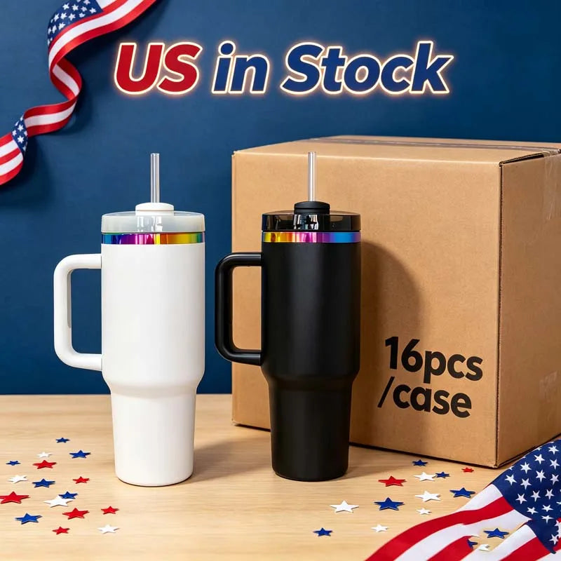 Us Warehouse 40 OZ Colorful Rainbow Plated Easy Clean Camping Gear 40 OZ Vacuum Tumbler for Home Office Outdoor Daily Use