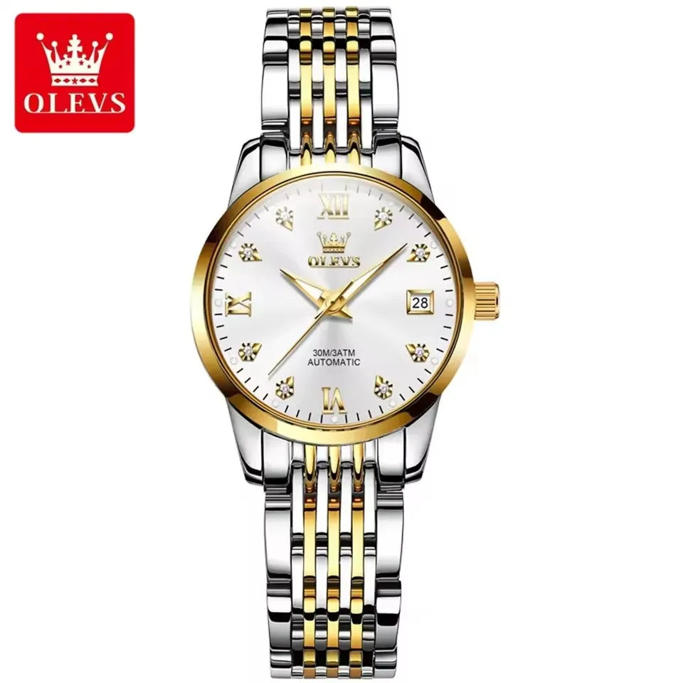 OLEVS 6673 Diamond Dial Mechanical Watch Women Simple Fashion Classic Calendar Women's Automatic Watch Luxury Ladies Watches