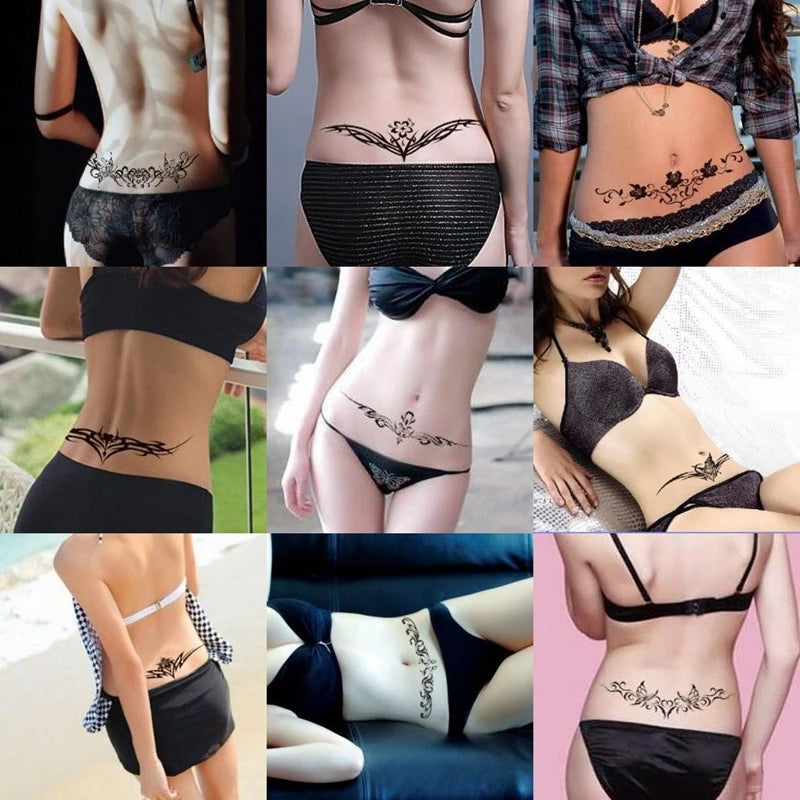 18pc/Lot Temporary Tattoo for Women Sexy Waist and Abdomen Concealer Body Art Temptation Long Totem Waterproof Tattoo Stickers