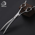 FIRELION 7.5 Inch High Quality Profession Pet Grooming Scissors Dog Chunker Shark Teeth Curved Thinning Scissors
