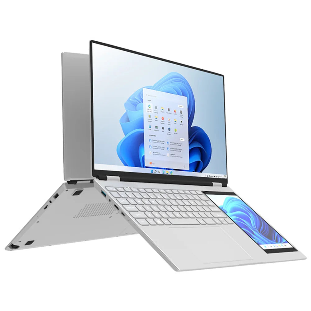 Hot Wholesale Brand New Ultrathin  15.6" +7" Dual Display N100 32G RAM 1TB  2TB SSD Touch Screen Business Office Aluminum Laptop