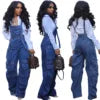 NY8160 High Quality Fashion Cargo Denim Jumpsuits Women Wide Leg Overalls Loose Strap Jean Jumpsuit Women