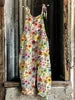 S-3XL Summer Women's New Sweet Small Fresh Print Retro Wide Leg Jumpsuit Printed Floral Cami Jumpsuit
