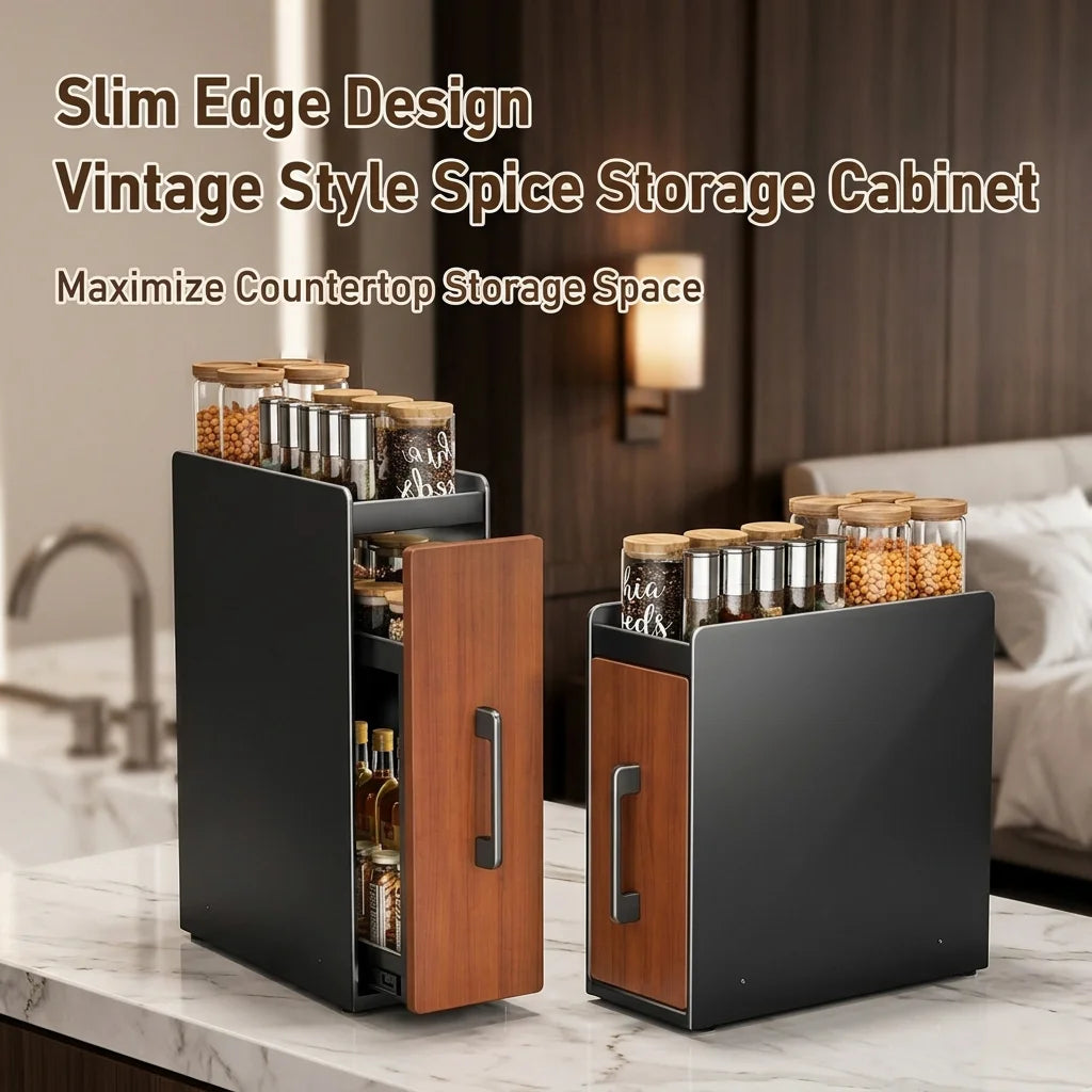 Stable Narrow Pull Multifunctional Kitchen Organizer Spice Storage Cabinet Waterproof Dust-proof Counter Storage Rack pp Double