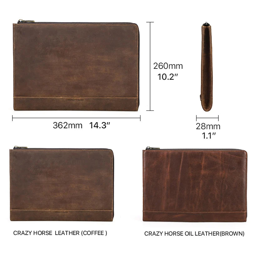 Premium 14 Inch Genuine Leather Laptop Sleeve for Macbook Pro 2021 Customizable Size & Logo CONTACTS FAMILY Brand