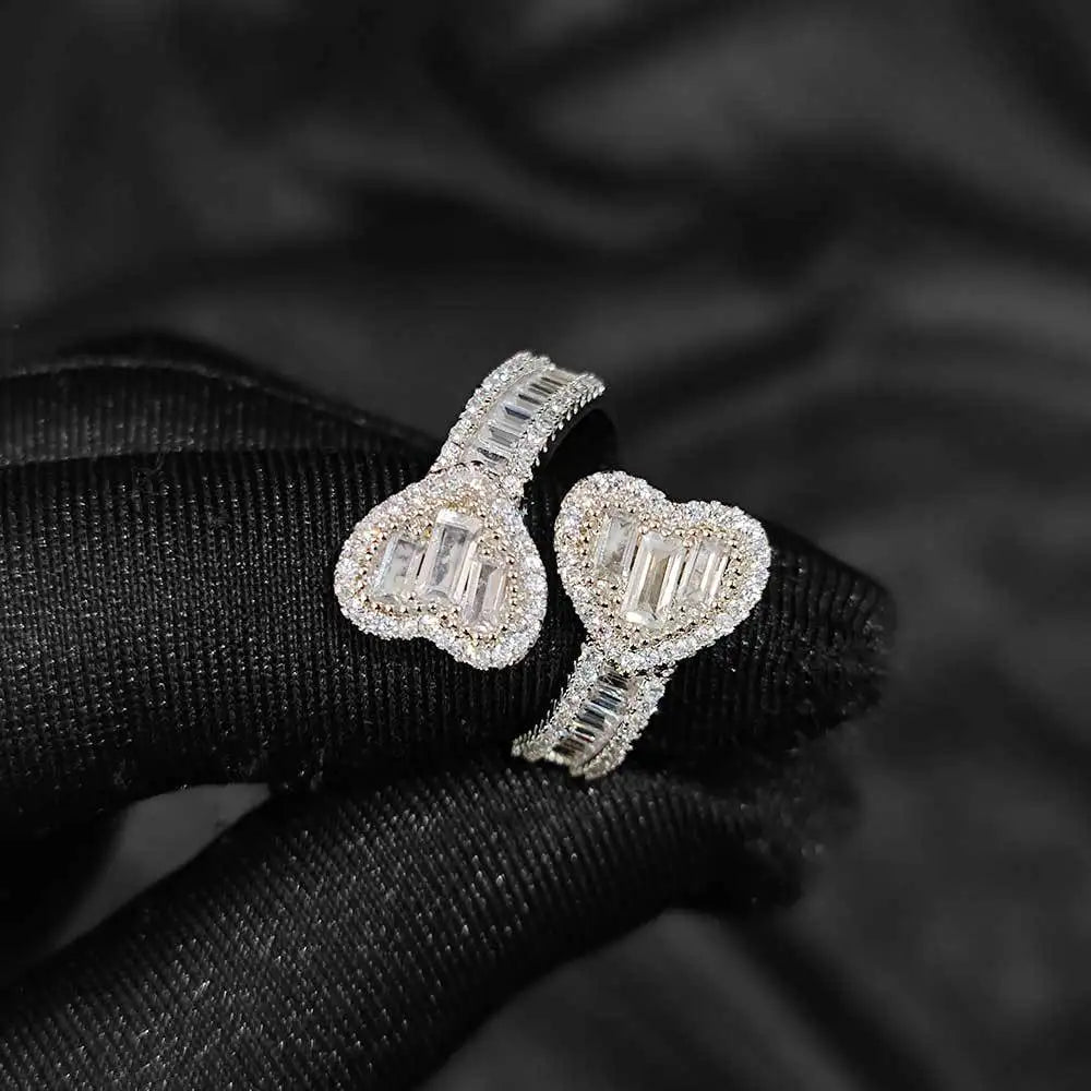 Hiphop Unisex Brass with Zircon Rings Love Chunky Emerald Adjustable Ring Gold/Silver Plated