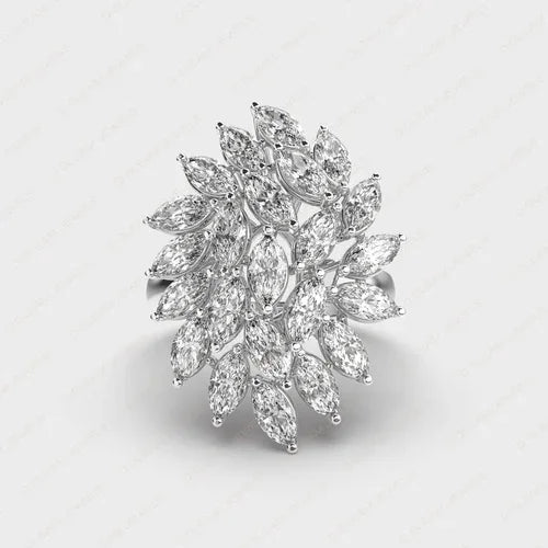 D Gleam Jewels Premium Ethnic 925 Silver Pave Setting 2.08ct Lab Grown Marquise Zircon Engagement Ring IGI Certified Party
