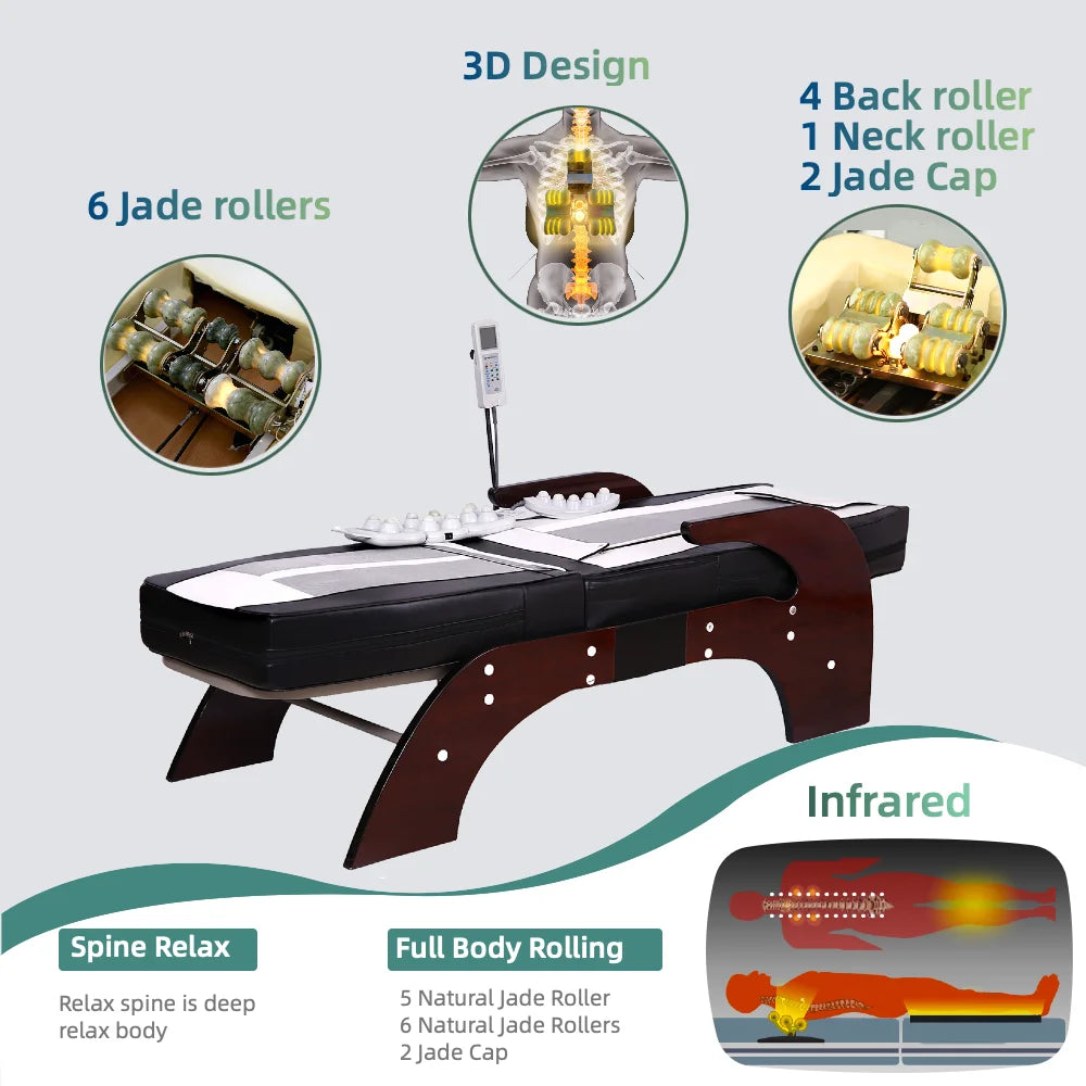 Advanced Electric Massage Bed with Adjustable Infrared Heated and Jade Roller for Spinal Therapy and Wellness