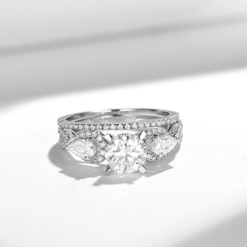 Ruizuan Fashion Jewelry Wedding Ring Set Romantic 1CT 6.5mm Moissanite Silver Wholesale Fashion Jewelry Rings