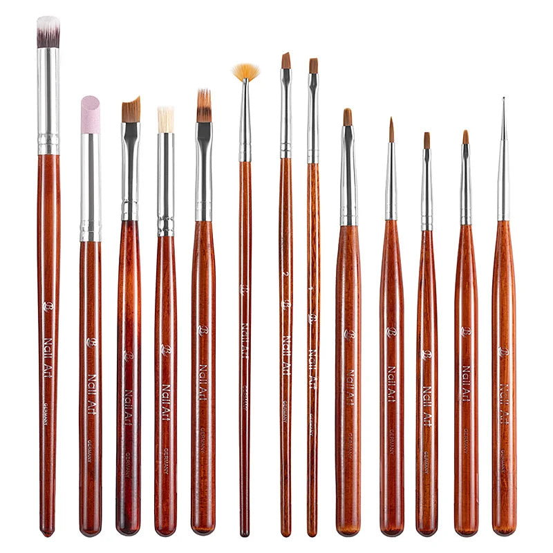 French Nail Brush Set Professional High Quality Beauty Tool with Custom Logo Wood Handle and Nylon Bristles Packaged in Opp Bag