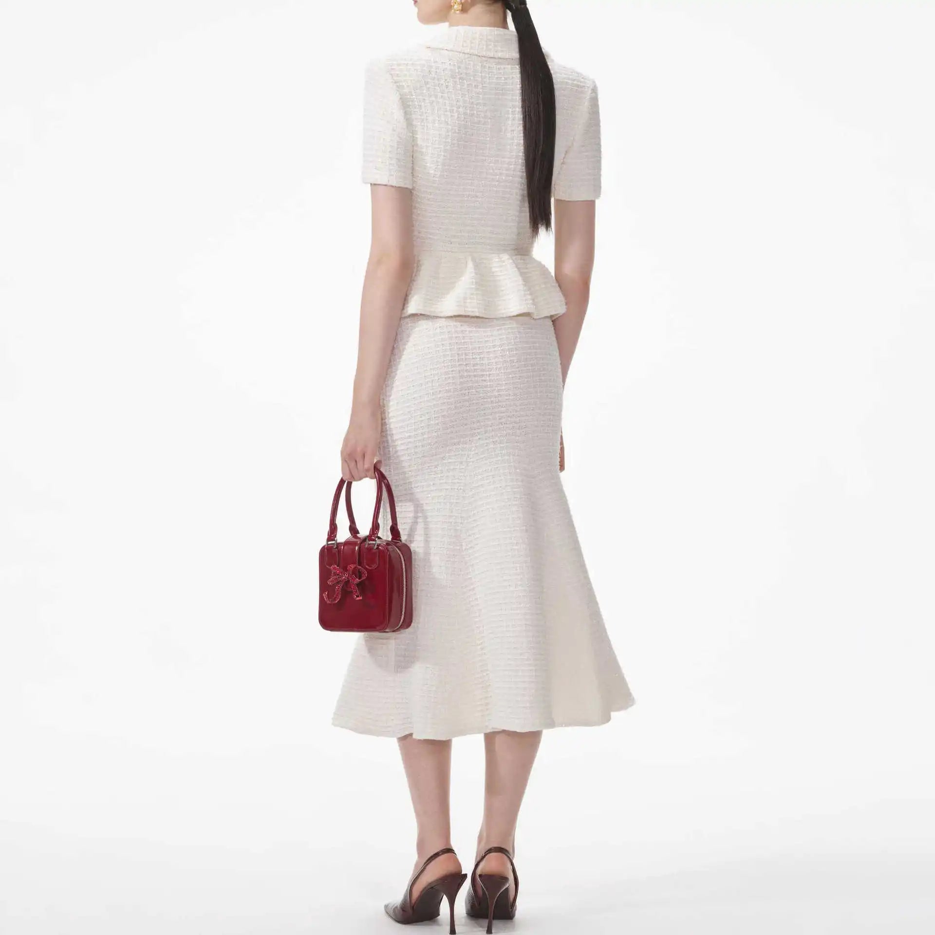 Bettergirl 2024 Autumn New Niche Fashion Temperament Flounce Short Sleeve Top Fishtail Half Skirt Dress
