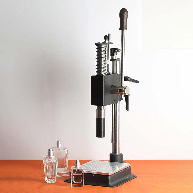 Perfume Bottle Capping Machine Tabletop Manual Pneumatic for Collar Ring Crimping Vial Top Pressing Pneumatic Glass Bottle