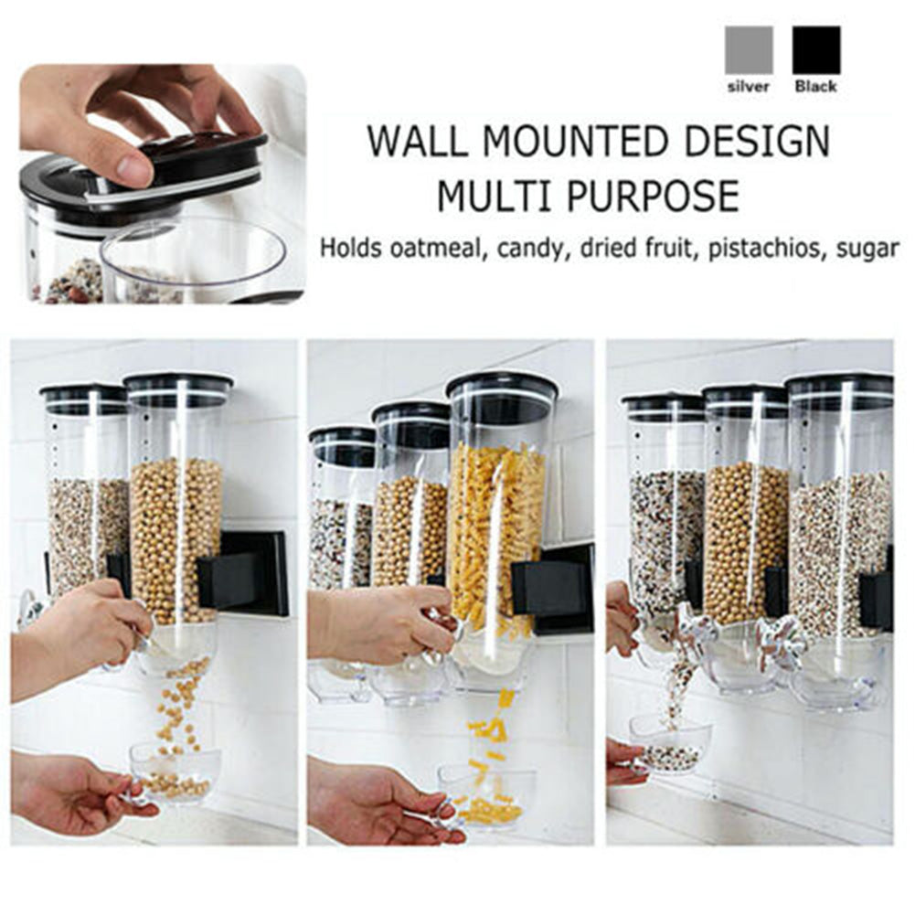 Kitchen Storage Food Organizer Wall Mounted Dry Food Cereal Dispenser Snack Grain Plastic Storage Container Box Rack for Home