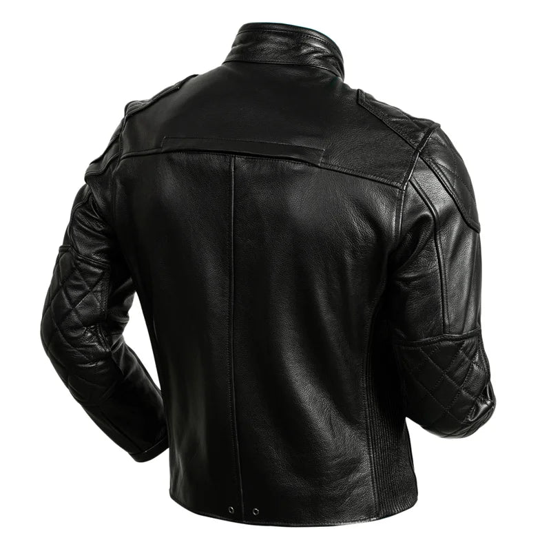 2023 New Top Layer Cowhide  Leather  Jacket Men Black Stand Collar Short Genuine Leather Coat High Quality  Motorcycle Jackets