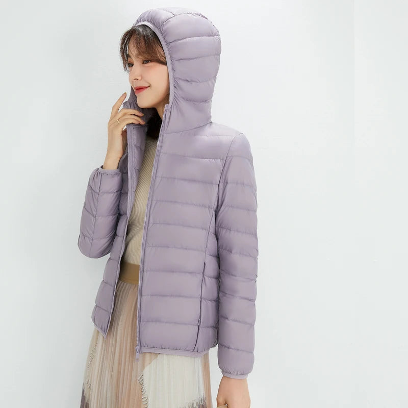Winter Women Hooded Puffer Jackets Ultra Light Down Jacket Warm Coat Parka Female Portable Outwear Windbreaker Quilted Jacket