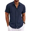 Men's Casual Button Down Shirt Short Sleeve Anti-Pilling Yarn Dyed for Beach Summer Wedding Knitted Weaving Method