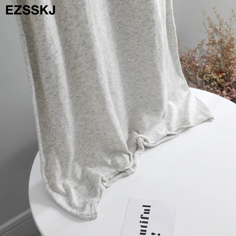 Ezsskj Spring summer 2020 Woman Knitted Tank Dress Casual Long Camisole Vest dress Women Loose  cashmere maix a-line dress