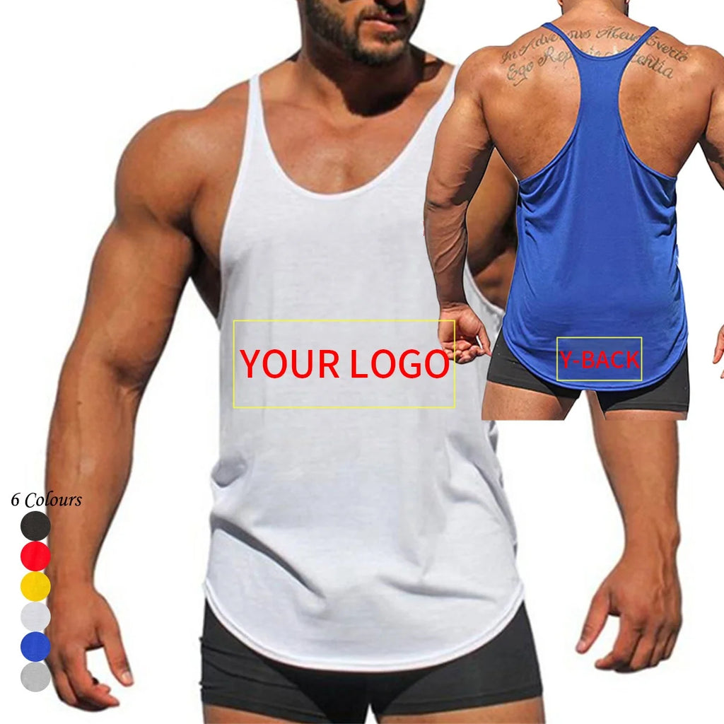 OEM Mens Y Back Tank Top Low Price Custom Print Cotton Stringer Gym Fitness Singlet Workout Muscle Bodybuilding Mens Tank Top