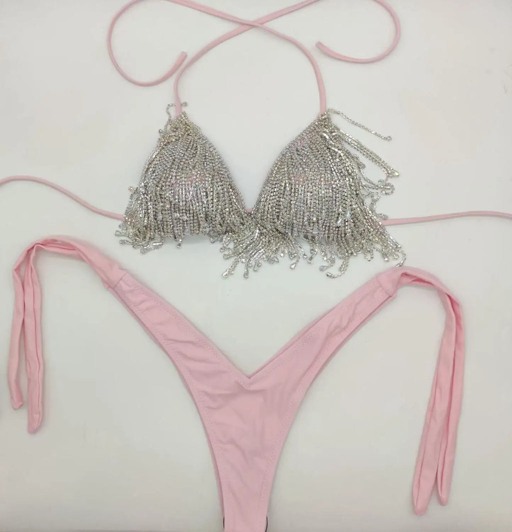 newest 2022 crystal bikini diamond swimwear biquini diamond bikini beachwear popular swim suit  rhinestone swimsuits bikini