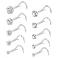 10Pcs Stainless Steel Screw Shaped Nose Studs Rings Square Round CZ Nose Ring Labret Nose Piercing Jewelry Silver Tone