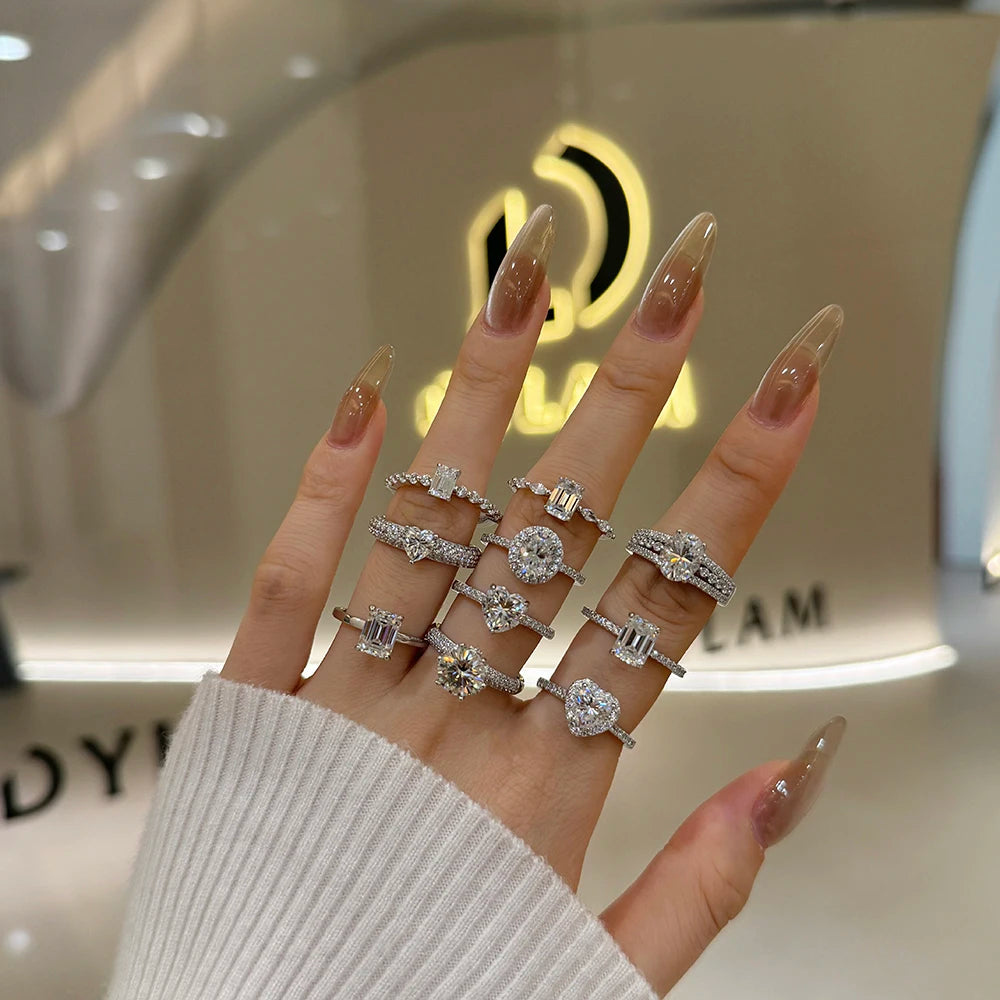 Dylam Classic Elegance Dainty Jewelry S925 Silver Eternity Band 2ct D Color VVS1 Clarity Moissanite Stone Wedding Promise Rings