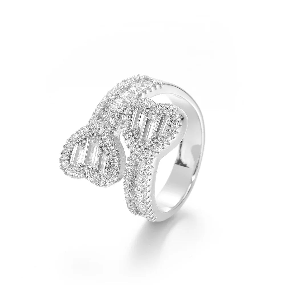 Hiphop Unisex Brass with Zircon Rings Love Chunky Emerald Adjustable Ring Gold/Silver Plated
