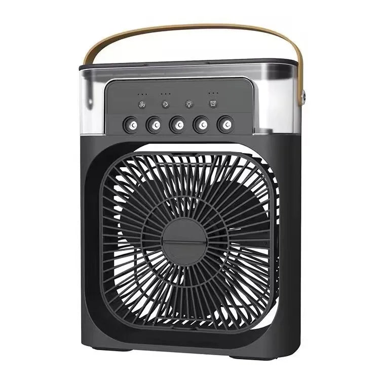 5 Holes Mist Humidifier Fan 3-Speed Adjustable 180 Wide-Angle Swing Timer LED Light Portable USB Rechargeable 1L Waterproof