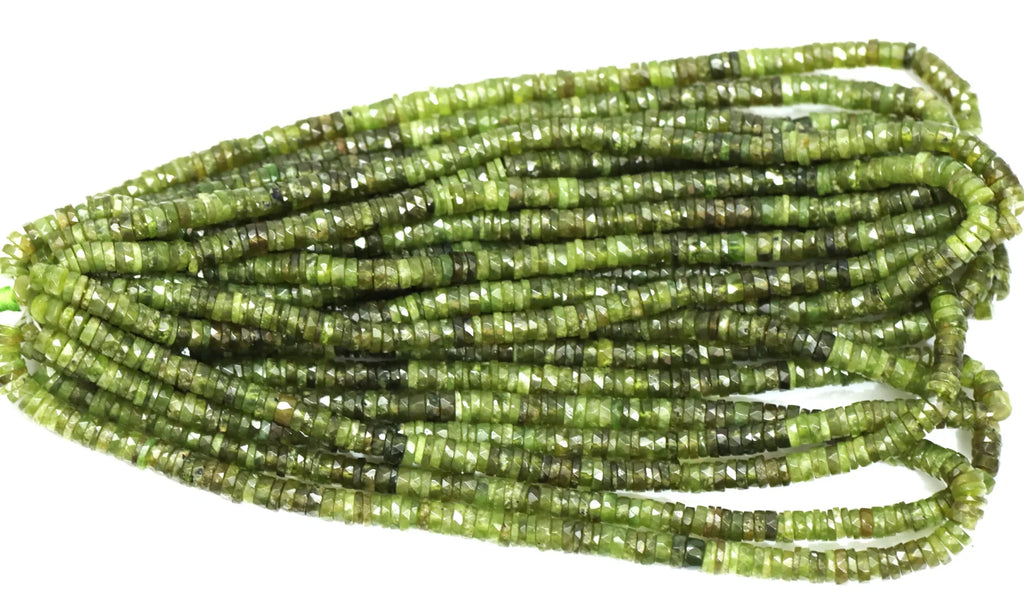 Wholesale RADHIKA GEMS 'N' BEADS Vessonite Gemstone Heishi Beads 100% Natural AAA Shaded Olive Faceted Tyre Shaped 16" Length