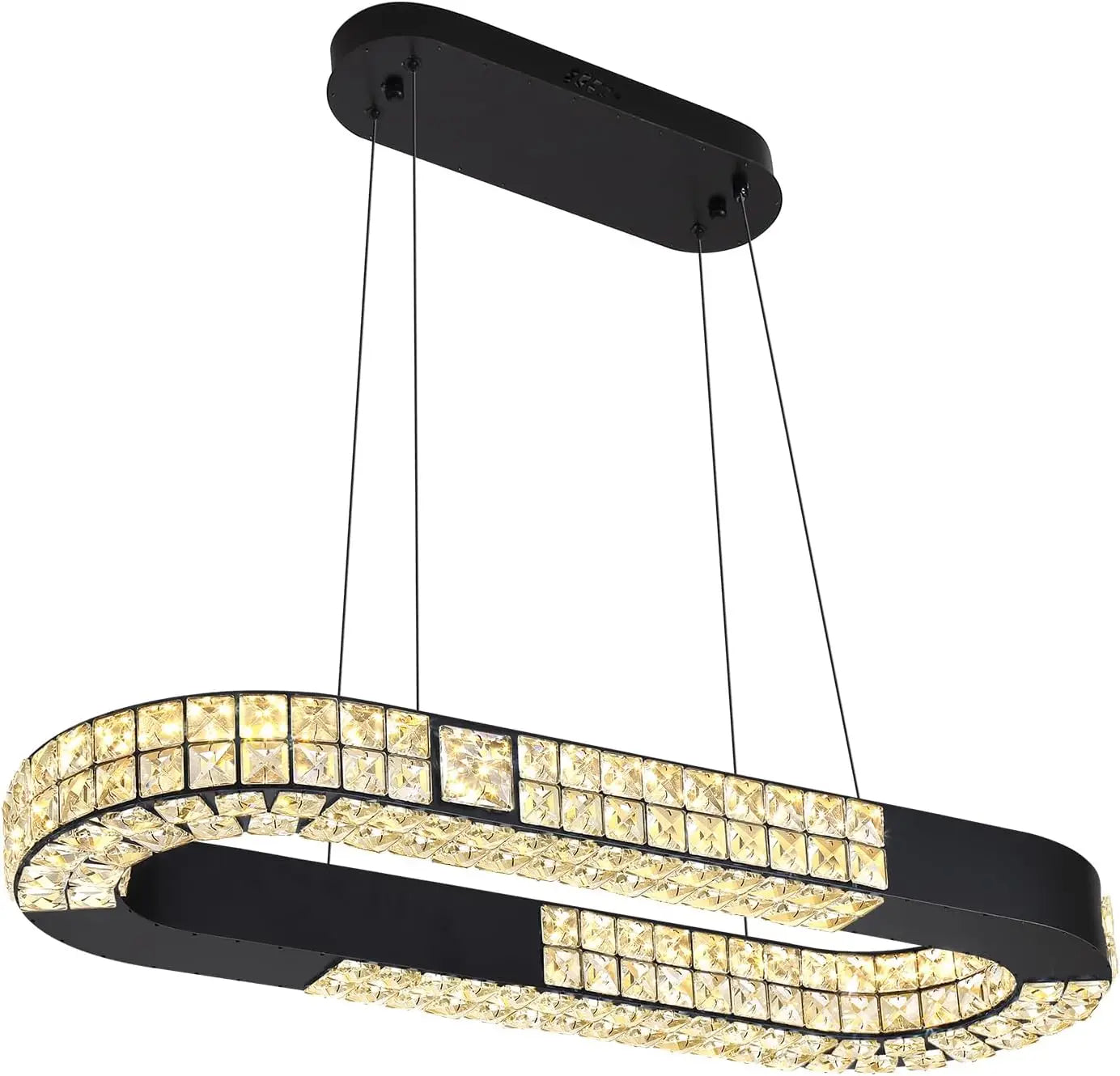 Oval Crystal Chandelier,LED Ring Chandelier for Kitchen Island Modern Linear Oval Chandeliers for Dining Room