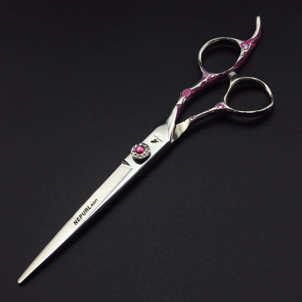 7.0 Inch  Pink plum Handle  Veterinary Animal Shaped Scissors Pet Grooming Scissors Pet Fishbone Teeth 5 Scissors Set PTS-114