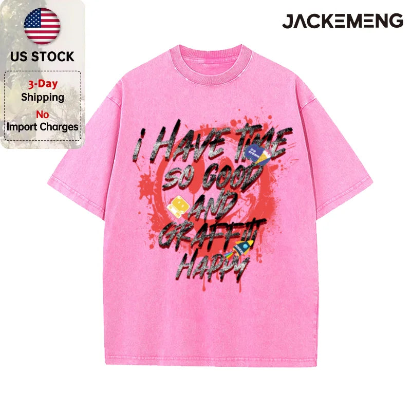 Oversized Washed Retro Graffiti Text Streetwear Print Tshirt USA Stock Wholesale Y2K Casual Tee