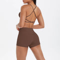 Support Custom Logo New Sports Bra Set Women Cross Back Padded Bra High Waist Butt Lifting Shorts Yoga Gym Running Activewear