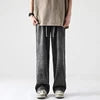 ANSZKTN Men Summer Cotton Lose Jeans Stretchy Casual Mid Waist Plus Size Elastic Band Men's Denim Wide Leg Jeans Pants