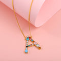 Hainon Fashion Initial 26 Letter Necklace Colored Zircon Necklace Electroplated Gold Sweater Chain