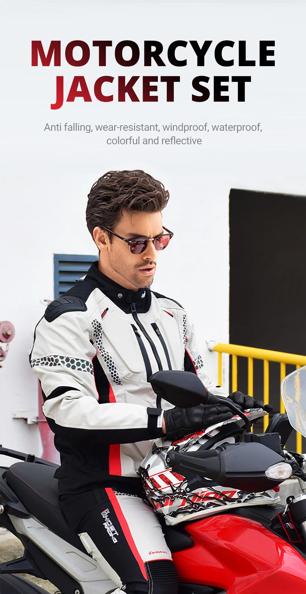 Motorcycle Jacket and Pants Suit Set Waterproof Windproof Protective Riding Gear for All Seasons Touring and Commute