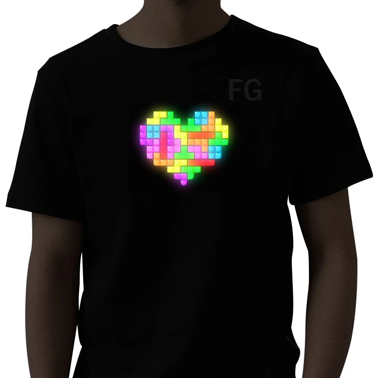 Kids Programmable LED Sound Activated T-Shirts 100% Cotton Knitted Blank Dancing Party T-Shirt with Led Lighting