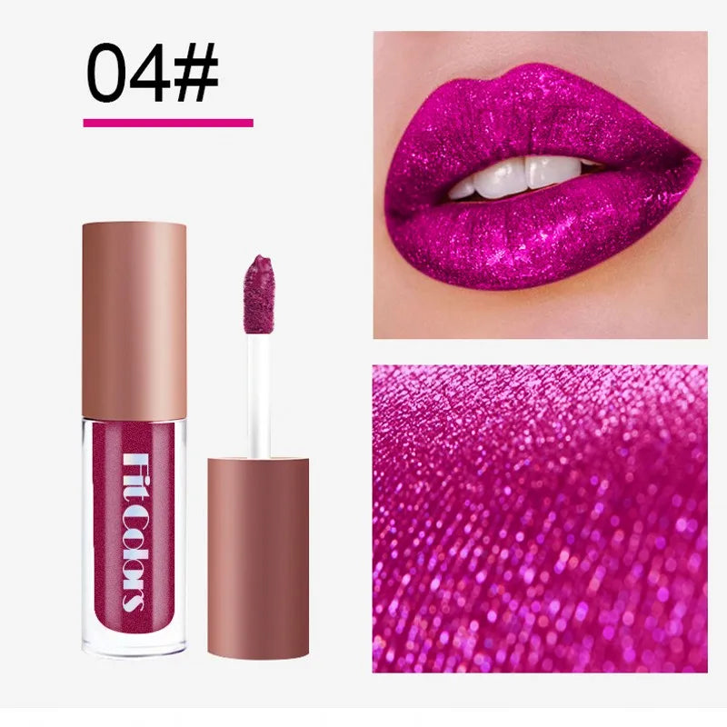 4Pcs/Set Metallic Lip Gloss Pearly Diamond Fine Glitter Matte Moisturizing Waterproof No-stick Cup Lip Glaze Liquid Lipstick Kit