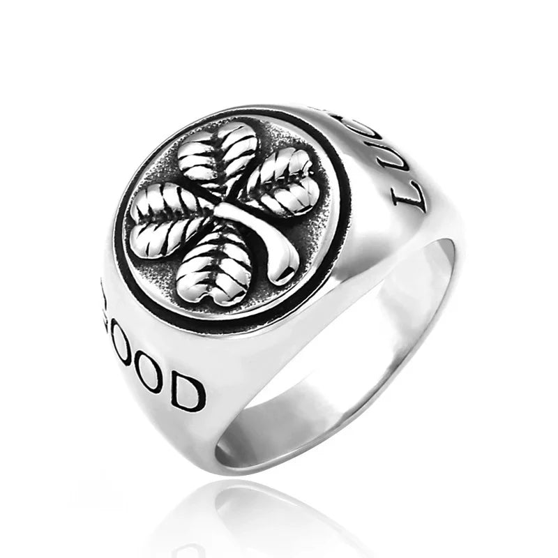 OAHLAN Trendy Lucky Four Leaf Clover Inlay Silver/Gold Plated Stainless Steel Rings for Men Engagement & Anniversary