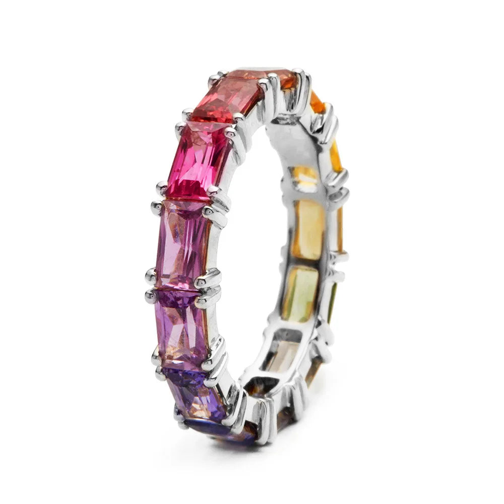 Exquisite Trendy Rainbow Colors Zircon Women Ring Temperament Geometric Ring New Jewelry Fashion Rings
