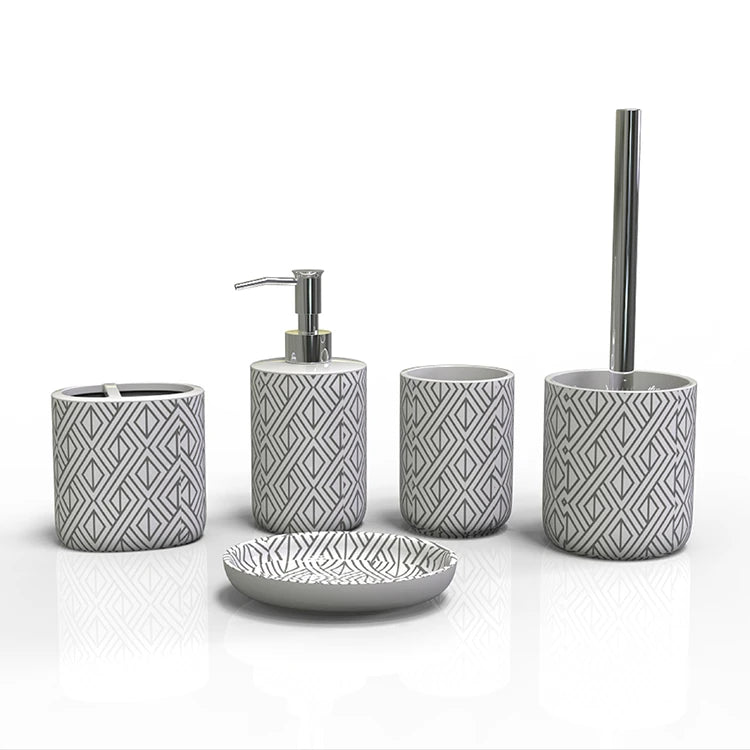 Modern Gold Marble Design Five-piece Eco-Friendly Dolomite Ceramic Custom Color Table Top Bathroom Accessories Set Decal Custom